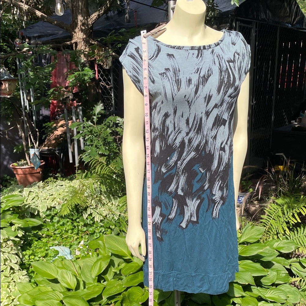LC Lauren Conrad Teal and Black Patterned Midi Dress